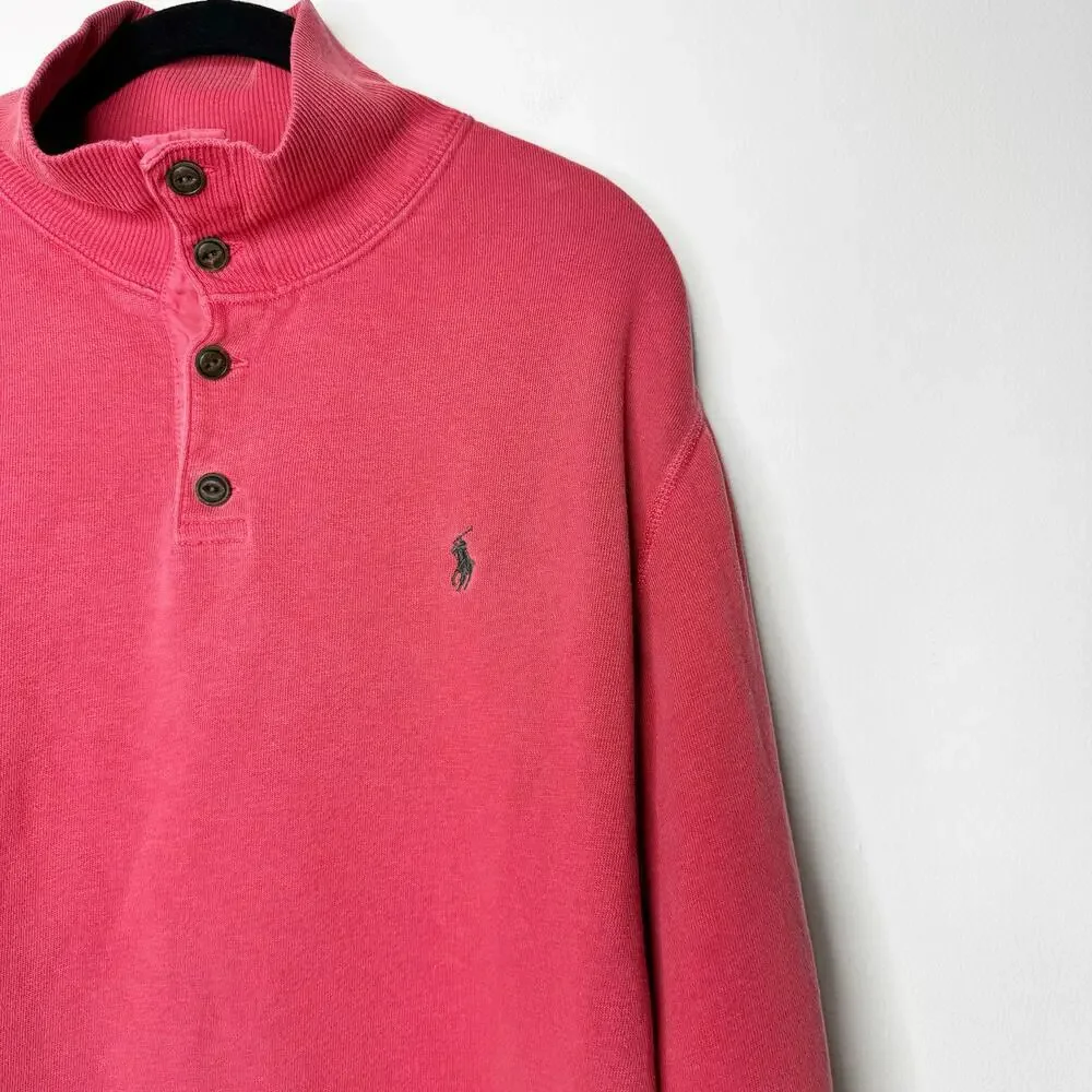 Polo Ralph Lauren Fleece Lined Mock Neck Henley Sweatshirt Red Men’s Large